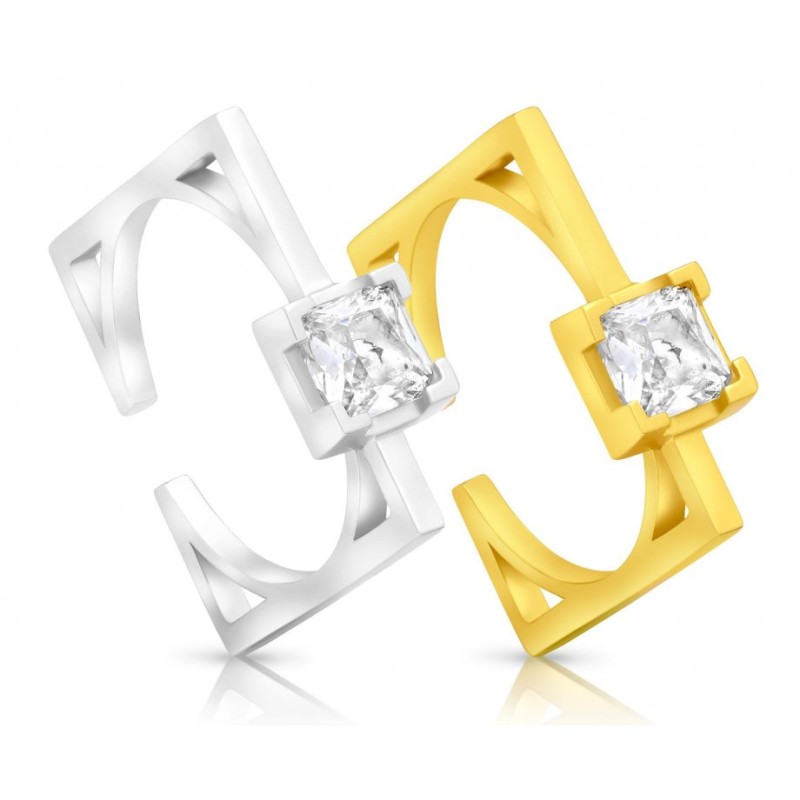 טבעת מרובעת מכסף סטרלינג עם זירקונים בחרו בזהב... | טבעות יהודיות